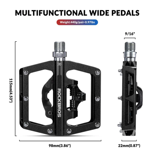 ROCKBROS | Fahrradpedale Alu 2 in 1 SPD Pedale für MTB Rennrad Stadtrad